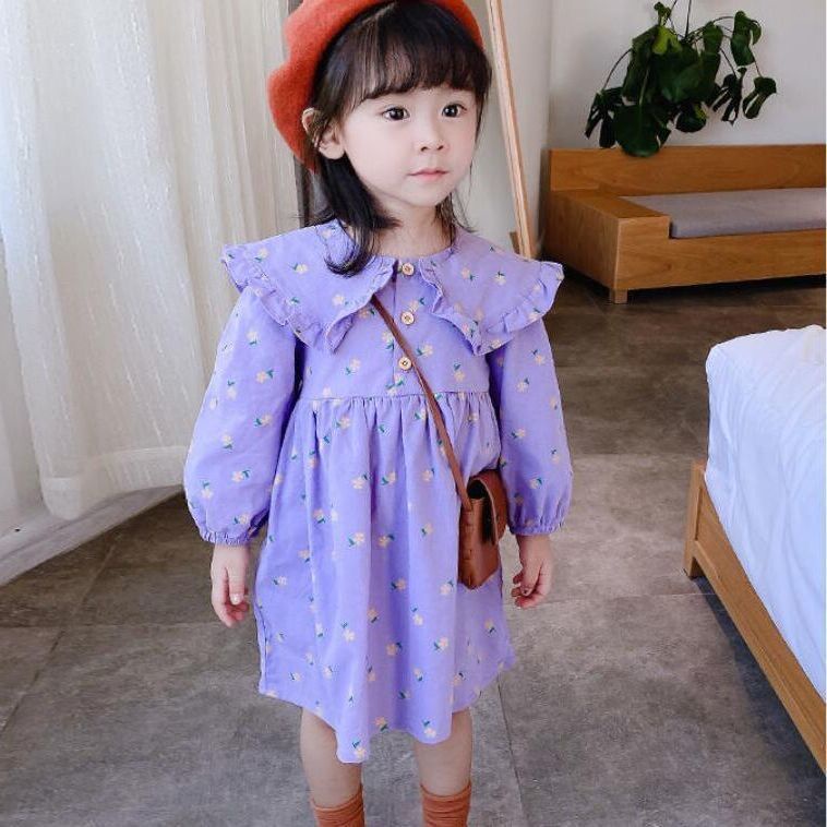 Đầm công chúa IQ ANGEL Váy công chúa dài tay bèo nhún cổ yếm phong cách hàn quốc