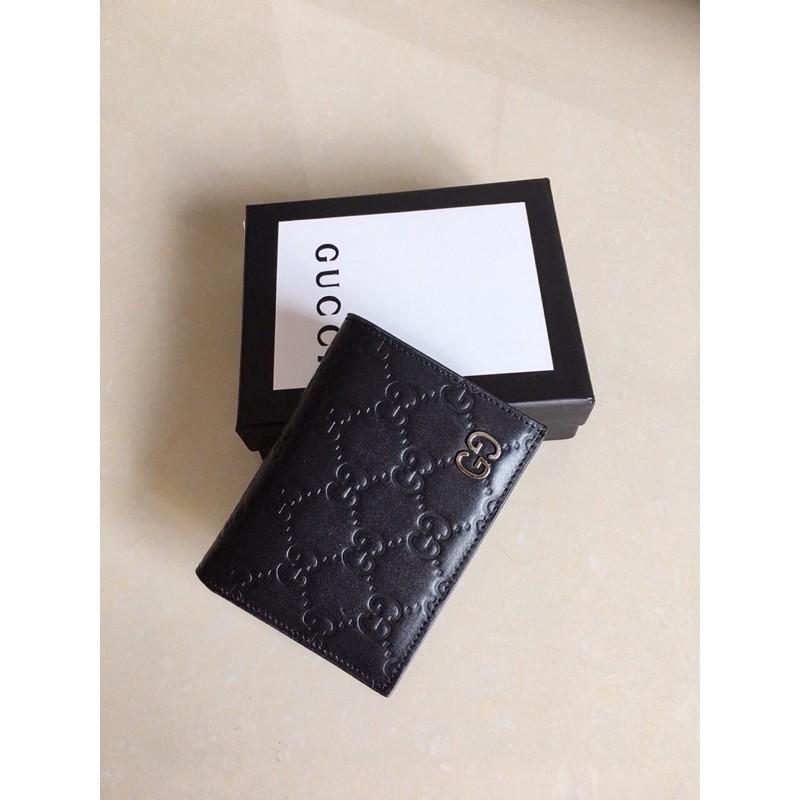 ví bóp mini khoá cúc da in chữ nổi cao cấp gucci GC GG