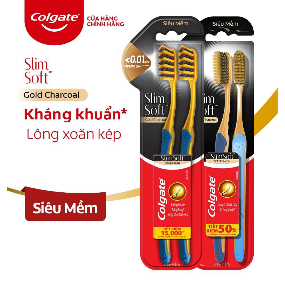 Bộ 4 Bàn chải đánh răng Colgate SlimSoft Gold Charcoal mềm mảnh than vàng