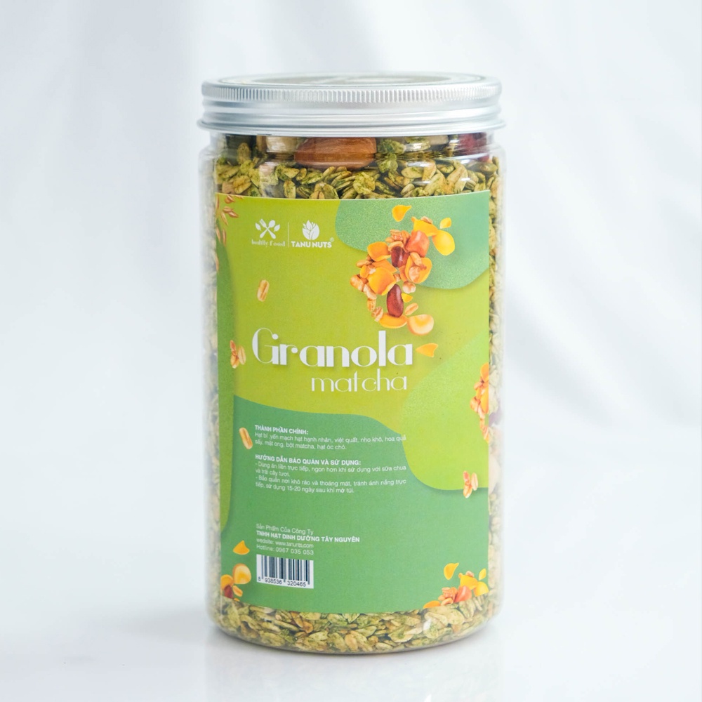 Ngũ cốc granola TANU NUTS, hạt dinh dưỡng granola vị matcha giàu dinh dưỡng tốt cho sức khỏe.