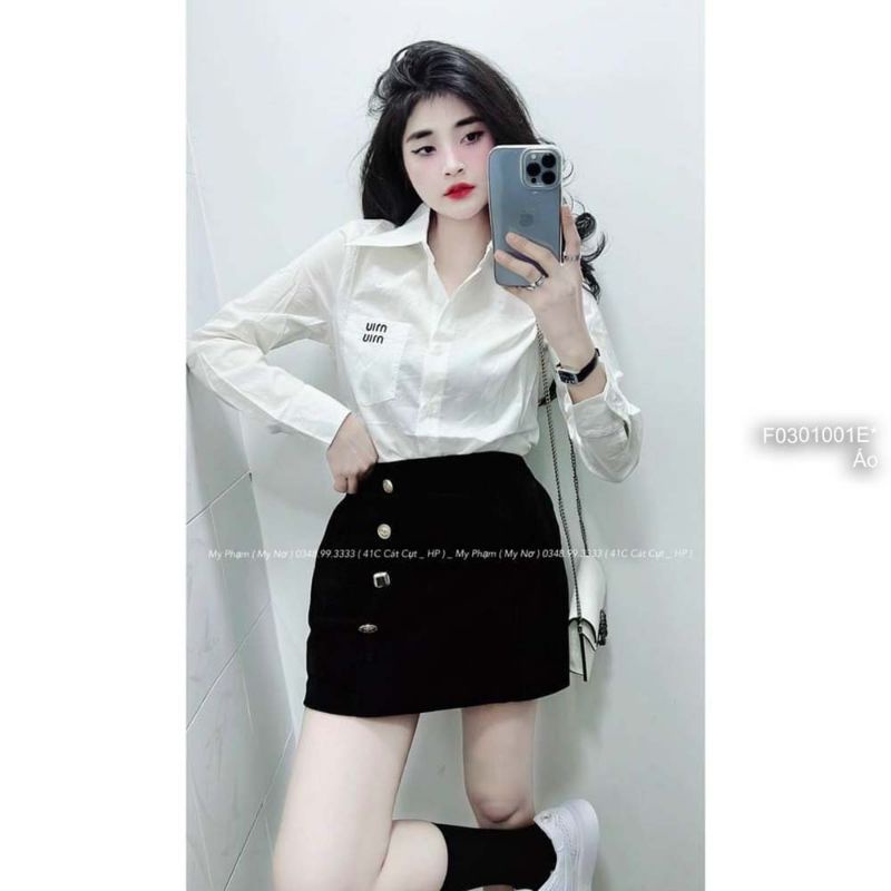 Áo sơ mi nữ cổ vest form rộng tay lỡ cá tính