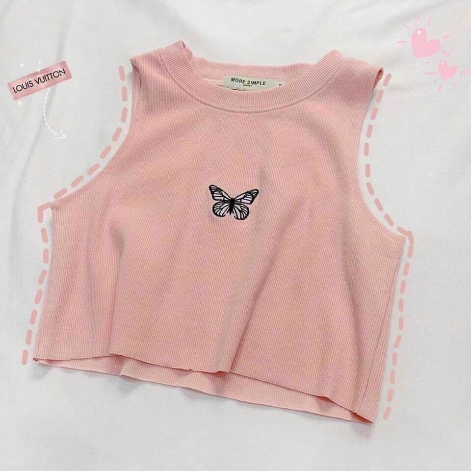 Áo crt nữ ba lỗ họa tiết bướm dáng ngắn trẻ trung năng động/ Áo kiểu nữ cổ tròn ôm body phong cách ulzzang_veestore | BigBuy360 - bigbuy360.vn