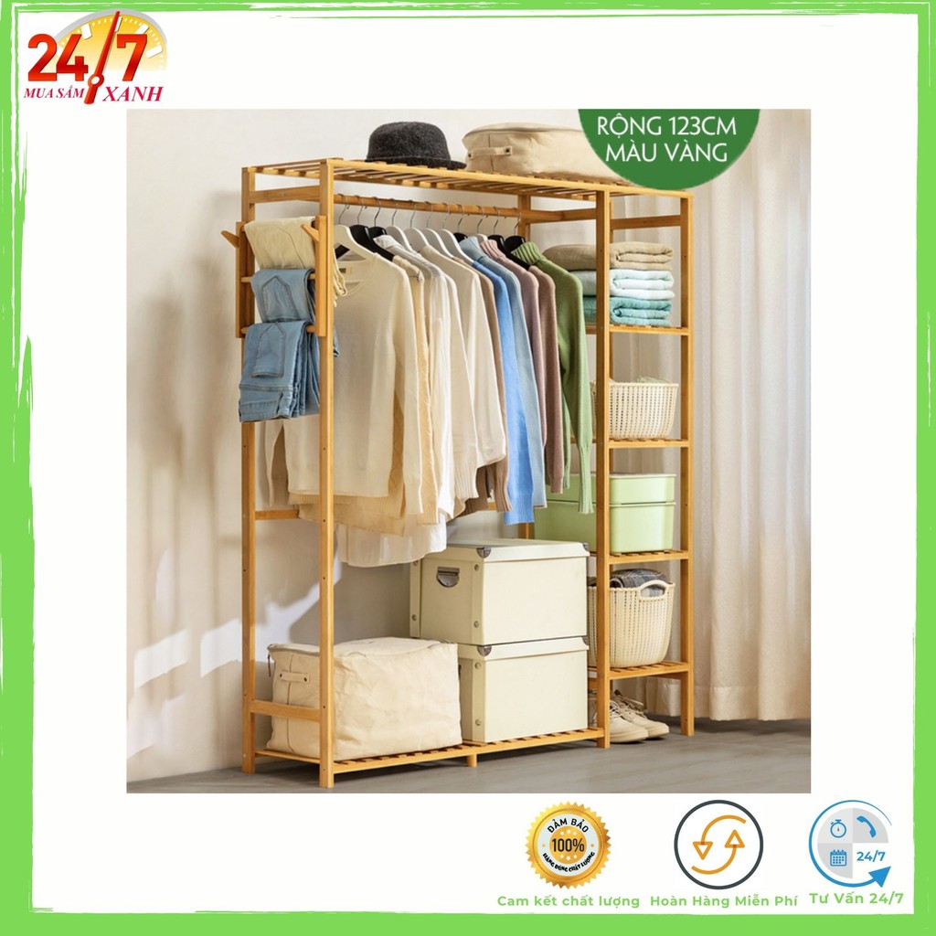 Tủ treo quần áo khung tre , tủ treo quần áo khung gỗ , giá treo quần áo KT 123 cm .
