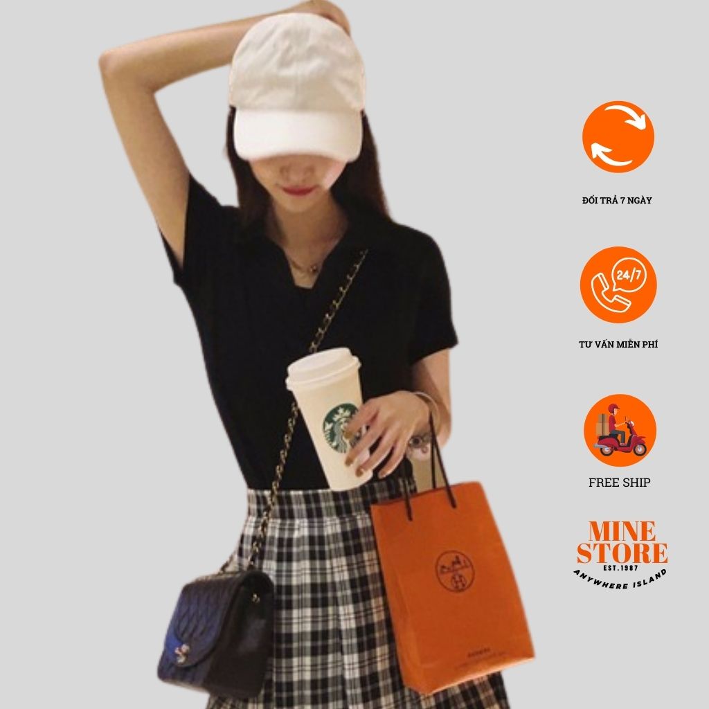 Áo croptop nữ cộc tay Mine_store áo cổ V cộc tay nữ chất vải cotton phong cách trẻ trung hàn quốc QH89