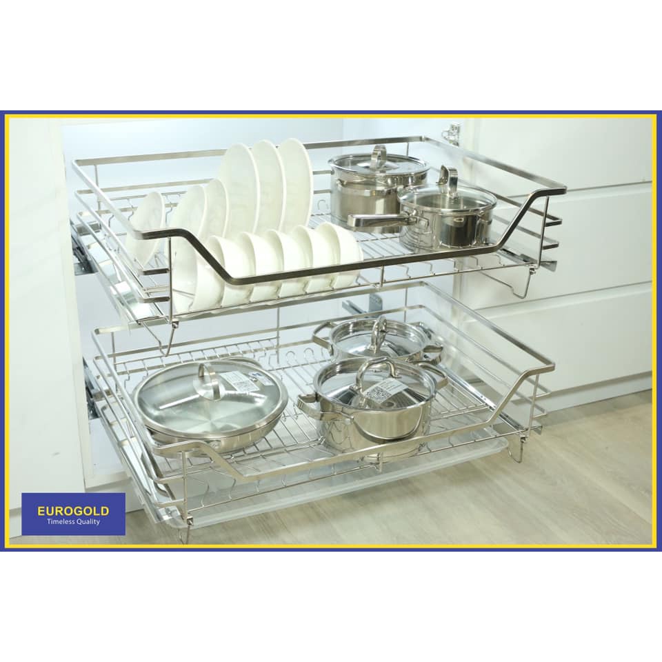 (CHÍNH HÃNG EUROGOLD) Rổ xoong nồi , chén dĩa đa năng eurogold inox 304 mờ gắn cánh, âm tủ