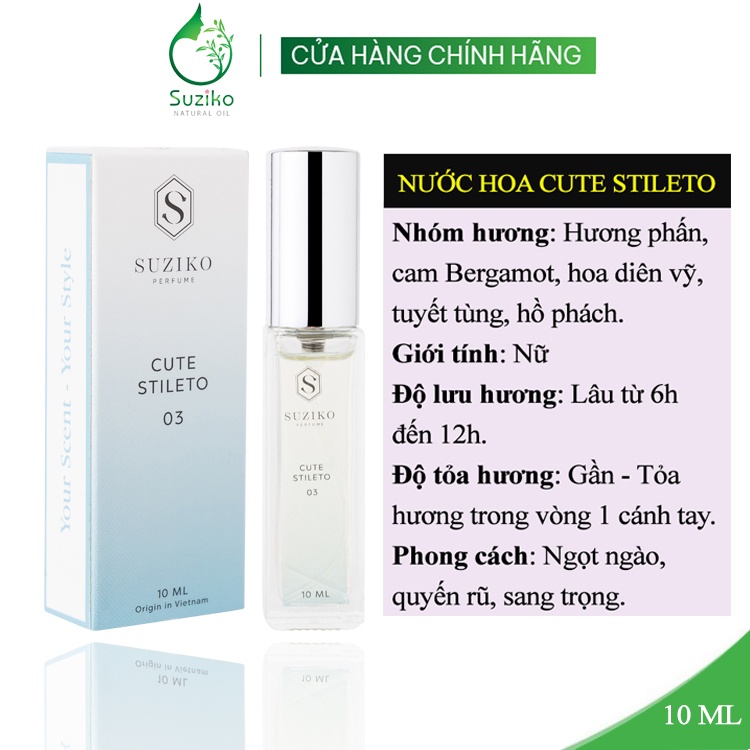 Nước hoa nữ Suziko Cute Stileto ngọt ngào, quyến rũ, sang trọng. Nước hoa mini gợi cảm 10ml dạng xịt tiện lợi