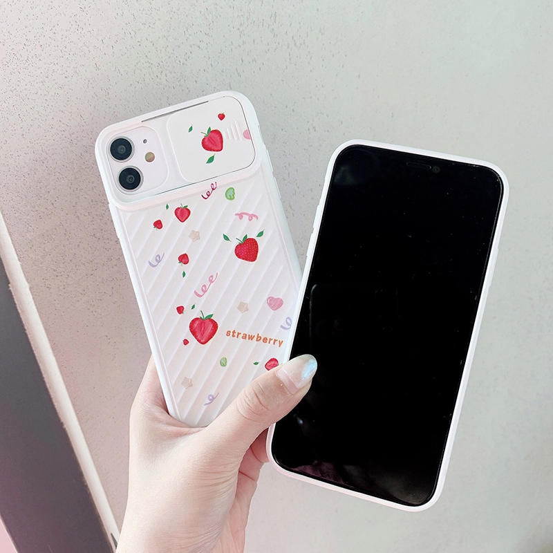 Ốp điện thoại bảo vệ máy ảnh dạng trượt in hình dâu tây/đào cho iphone 11 Pro Max SE 2020 XR XS MAX 7plus 6Plus 7 8 6 | BigBuy360 - bigbuy360.vn