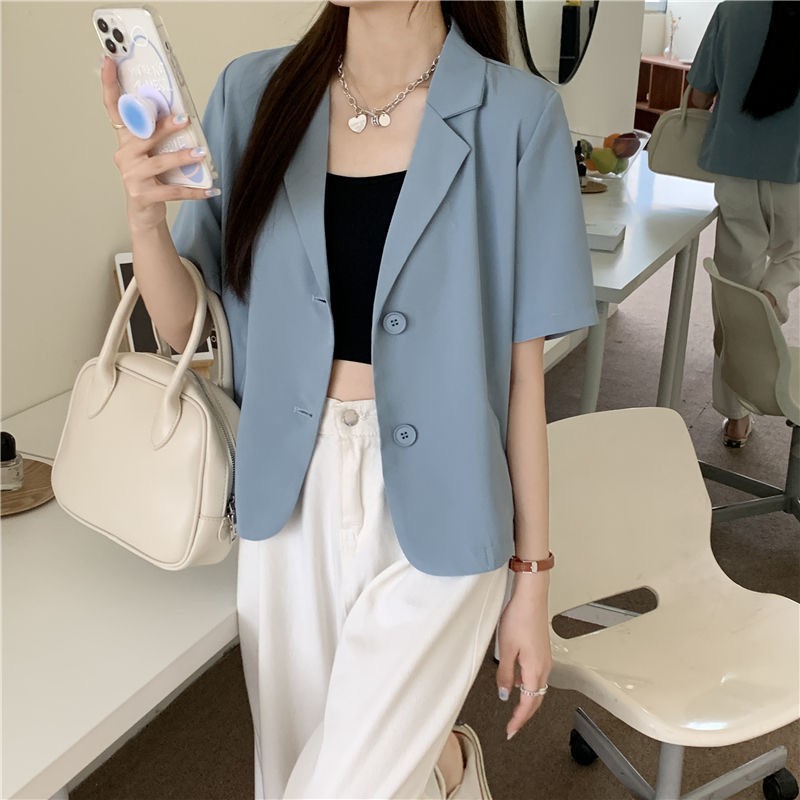 Áo khoác blazer croptop tay ngắn thời trang mùa hè dành cho nữ