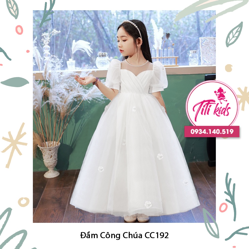Đầm Váy Công Chúa Trắng Cho Bé Gái Hoa Rơi CC192