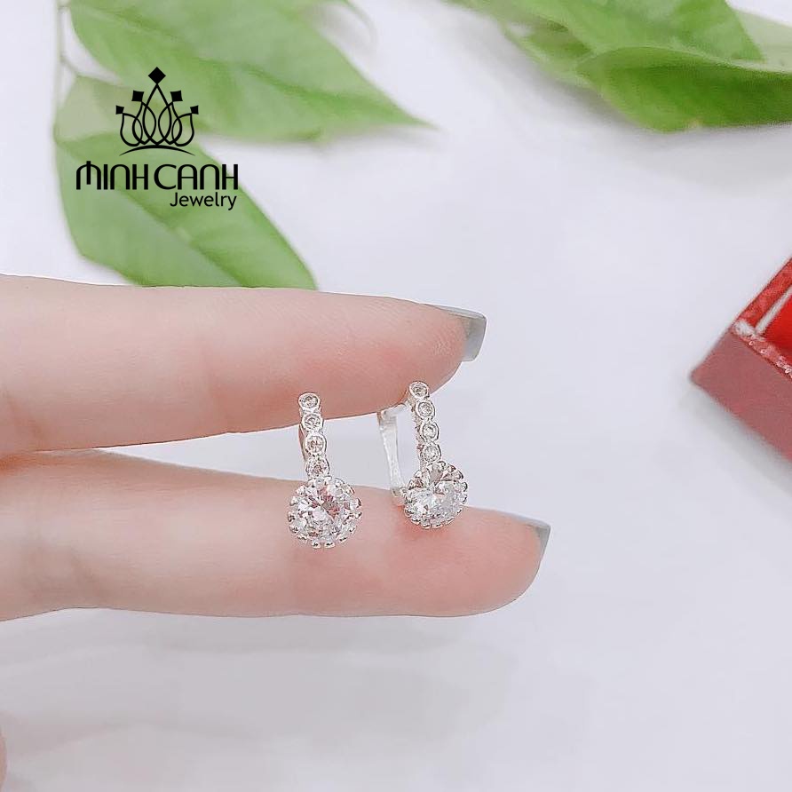 Bông Tai Bạc Khóa Bấm Đá Tròn - Minh Canh Jewelry