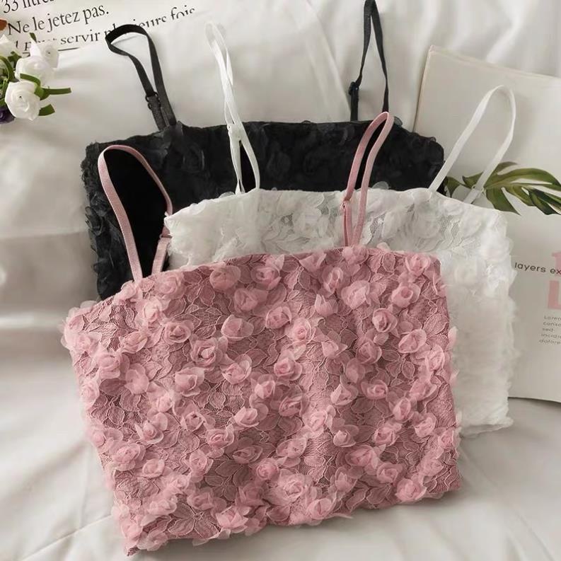 👙 Áo Bra Nữ Softie 2 Dây Hoa Hồng Nổi Có Đệm Ngực Trend Mới 586 👙