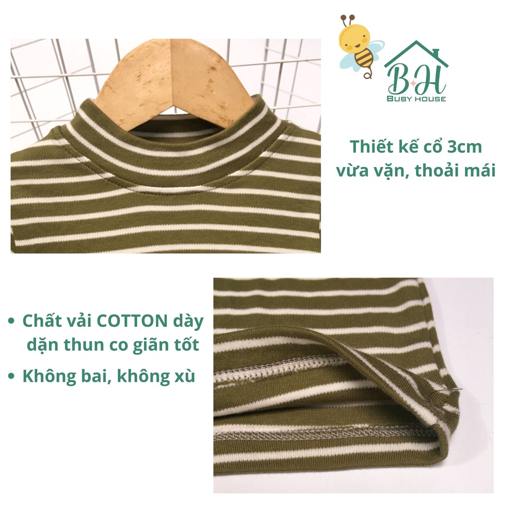 Áo thun cotton dài tay kẻ cho bé trai, bé gái 10-27kg BUBY HOUSE. Áo giữ nhiệt cổ 3 phân dài tay phù hợp mùa thu, đông.