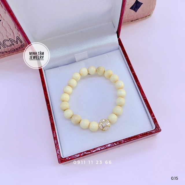 Charm hình đồng xu kim tiền đính đá Au 10k