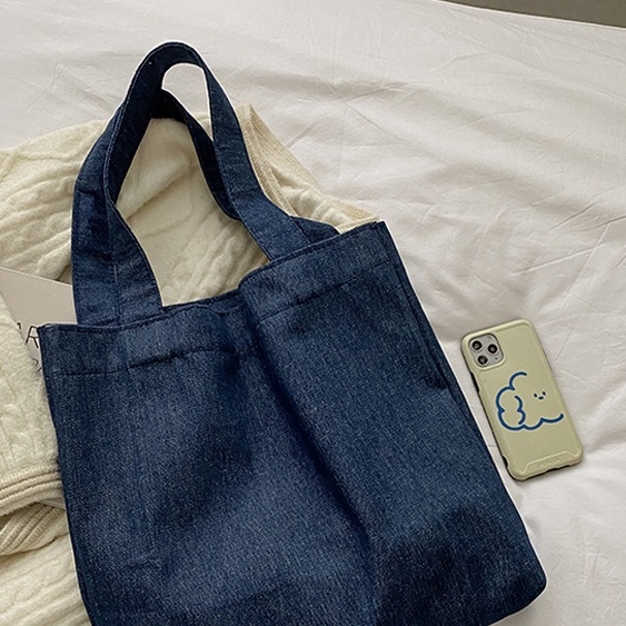 Túi Xách Vải Denim Đeo Vai Sức Chứa Lớn Màu Sắc Đơn Giản Thời Trang Retro Cho Nữ