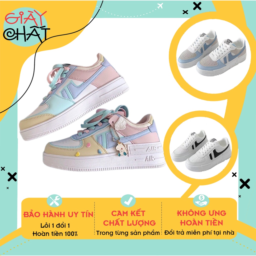 Giày thể thao nữ chất liệu da cao cấp đế cao 3p su đúc siêu êm, Giày sneaker nữ thấp cổ kiểu dáng Hàn quốc