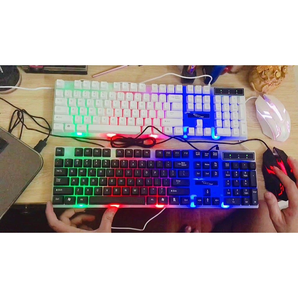 Bộ bàn phím giả cơ có dây TẶNG kèm chuột gaming - Có đèn Led 7 màu, Chơi game và dùng văn phòng - Máy Tính TT