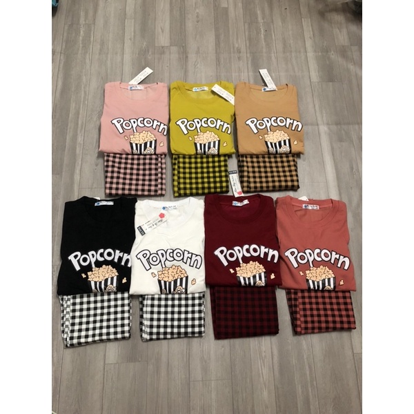 Đồ bộ thun cotton áo màu phối quần sọc giao hoạ tiết ngẫu nhiên