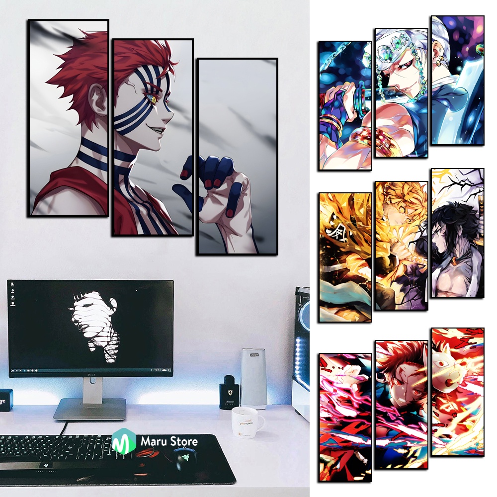 Bộ 3 Tranh Kimetsu No Yaiba Maru Store Có Khung Composite Chất Liệu Canvas Treo Tường