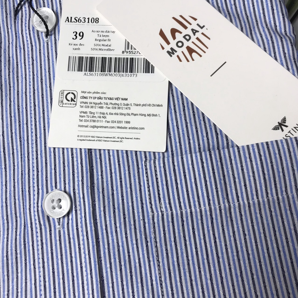 Áo sơ mi dài tay Aristino sợi sồi kháng khuẩn ,tà lượn trẻ trung from rộng ALS63108