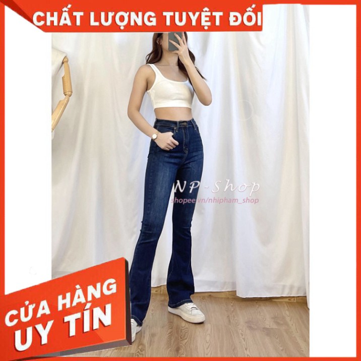 {Giá tận gốc} Quần jean ống loe lưng cao trơn dài Quần bò nữ mềm mịn sang chảnh form vnxk - HANA Shop