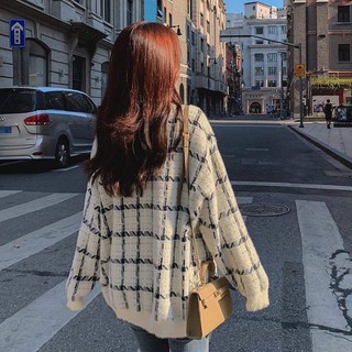 Áo cadigan len lông caro