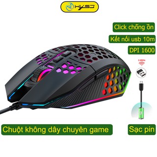 Chuột chơi game không dây HXSJ X801 thiết kế độc lạ Led RGB đổi màu click chống ồn DPI 1600 - Hàng chính hãng