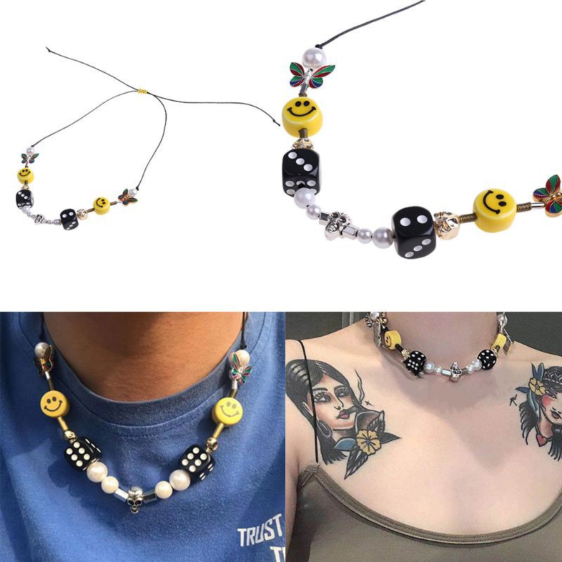 Vòng cổ choker mặt hình xúc xắc đầu lâu phong cách punk thời trang đường phố unisex