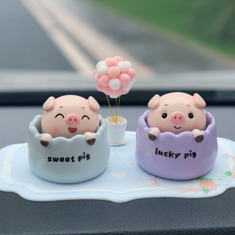 [Head Shaking!]Hoạt Hình Chú Heo Lắc Đầu Trang Trí Bảng Điều Khiển Xe Hơi