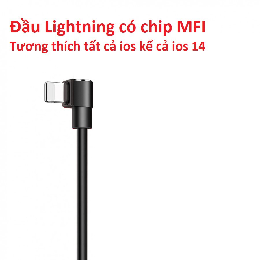 Đầu cáp nối Lightning Chữ L dùng cho máy tính có kèm chíp MFI hỗ trợ sạc nhanh