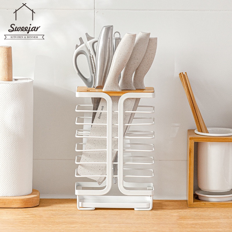 SWEEJAR Giá Đỡ Dao Bằng Kim Loại Thiết Kế Thoát Nước Tiện Dụng Cho Nhà Bếp