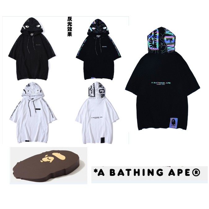 Áo Hoodie Cotton Họa Tiết Cá Mập BAPE Phản Quang Cho Nam Nữ
