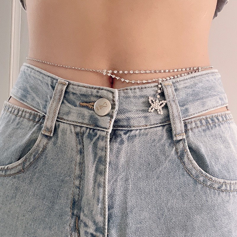 Dây xích thắt eo/ Dây chuyền đính đá nhân tạo hình Butterfly