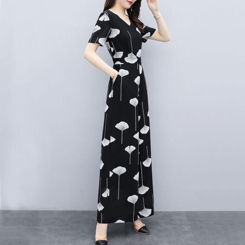 Bộ Áo Liền Quần Chiffon Lưng Cao Ống Rộng Thời Trang Cho Nữ 2021