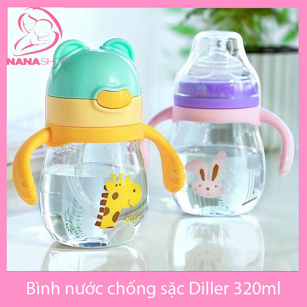 Bình tập uống nước và sữa tai mèo Diller 320ml chống sặc