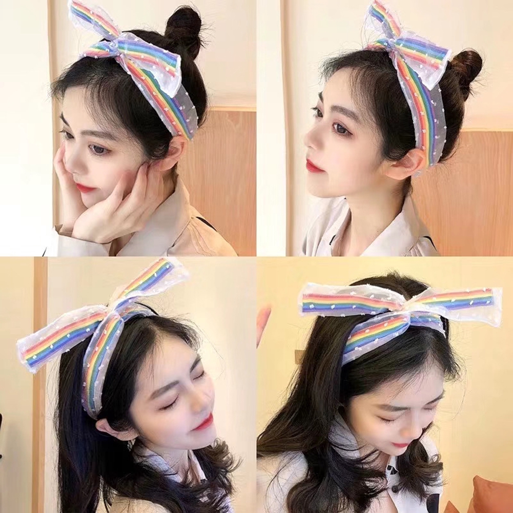 Băng Đô Phối Lưới Màu Cầu Vồng Thời Trang Cho Nữ