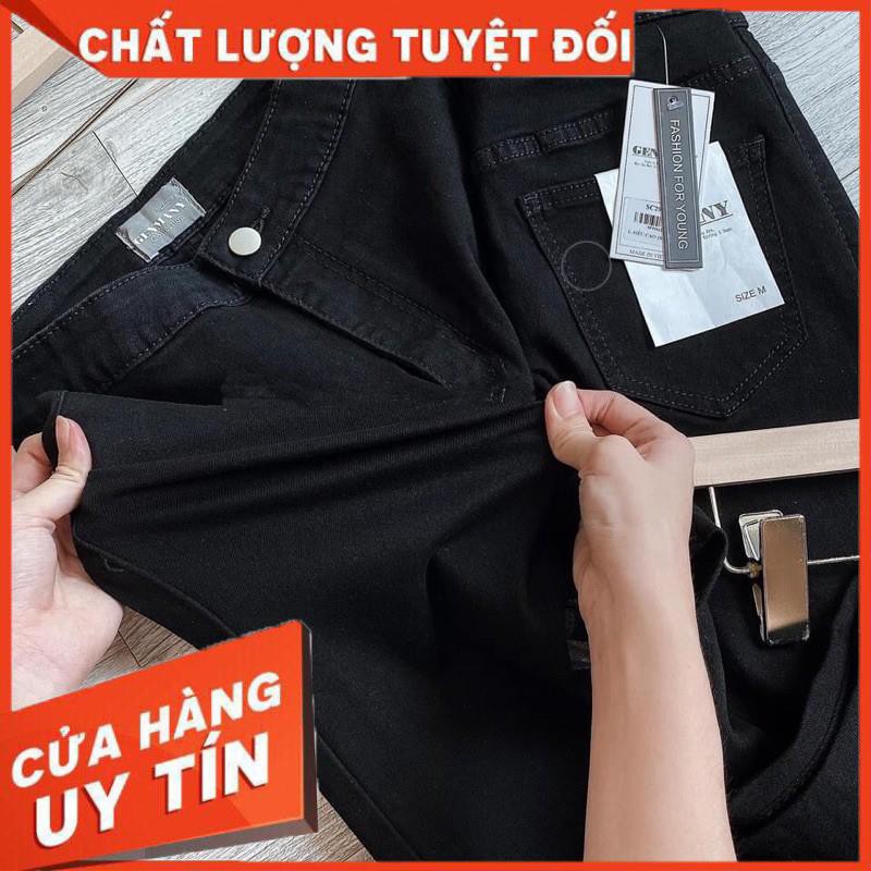 Quần jeans skinny đen rách gối- jeans mềm giãn