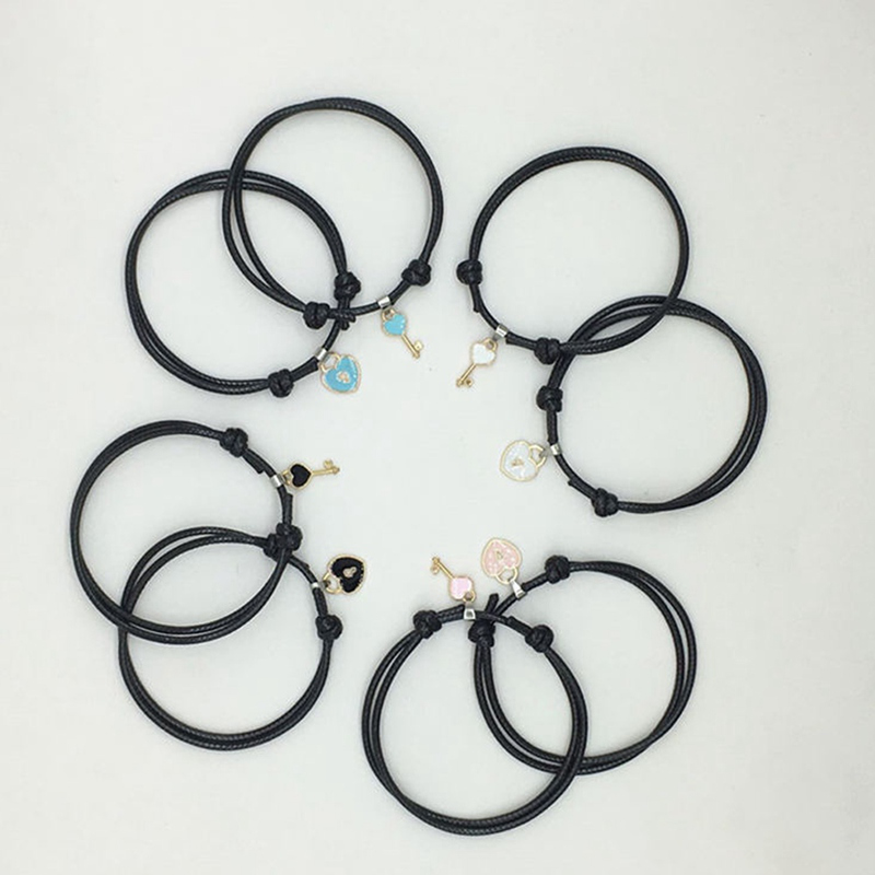 Set 2 vòng tay bện dây mặt kim loại hình trái tim thời trang dễ thương cho cặp đôi