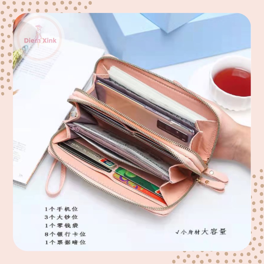 Ví Cầm Tay Nữ Ví Dài Hai Khóa Nhiều Ngăn Da Mềm Mịn - Diễm Store- T 59