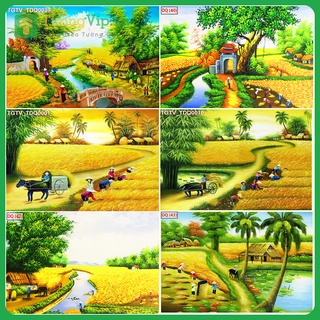 Tranh dán tường - tranh dán tường 3d sơn dầu đồng quê - phong cảnh quê hương 01
