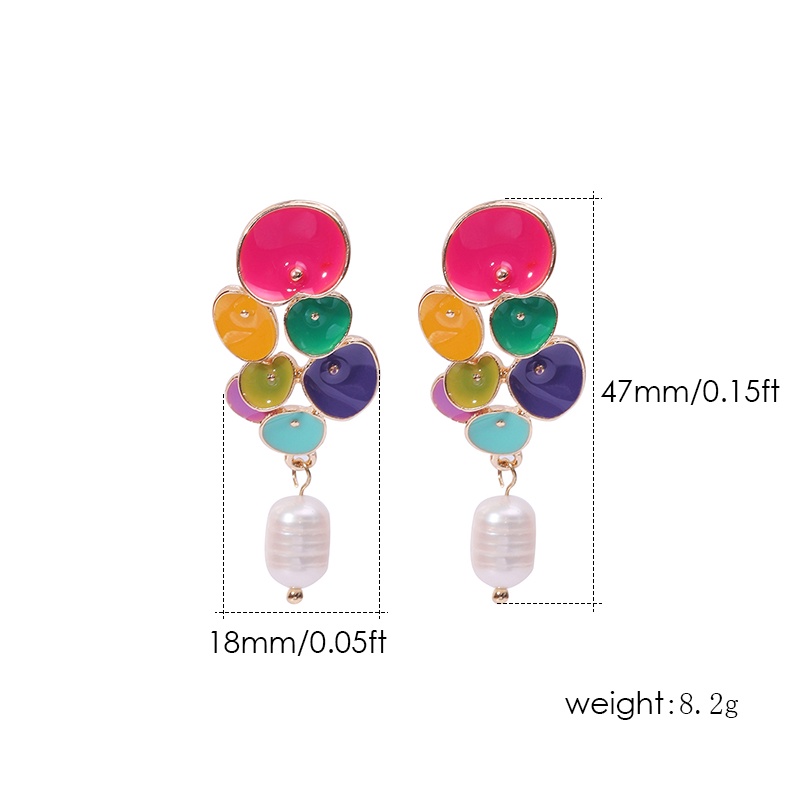 Khuyên Tai Kim Loại Tráng Men Dáng Dài Đính Hạt Ngọc Trai Trắng Phong Cách Vintage Cá Tính PD394