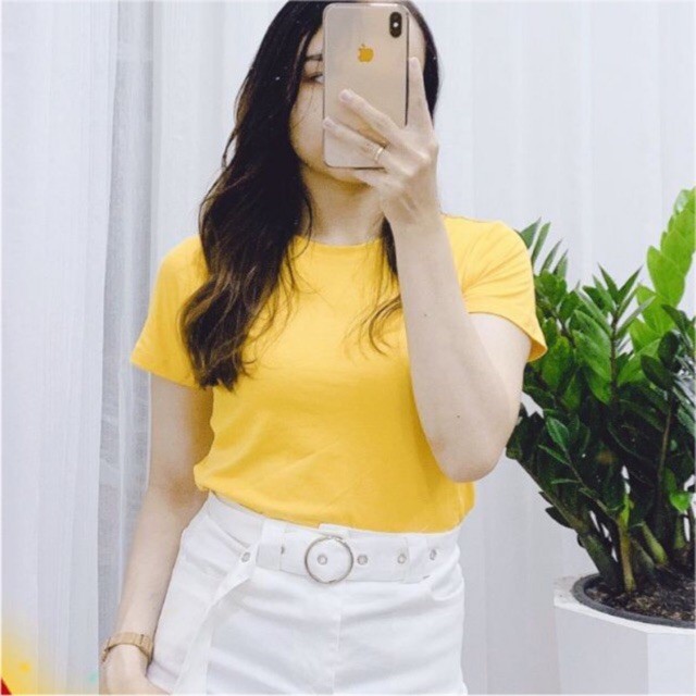 ÁO THUN TRƠN CỔ TRÒN MÀU VÀNG TAY NGẮN NAM NỮ ( CÓ CẢ SIZE EM BÉ ) AVT2-92