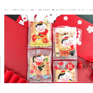 Set 50 túi hàn miệng đựng bánh cookie, quà tặng các kiểu nhiều chủ đề Tết nguyên đán cute size 4 x 9 và 7 x 9 cm