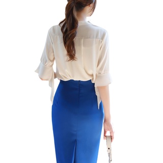 Áo Sơ Mi  Cổ V Tay Xòe Nơ Cách Điệu - QA0140