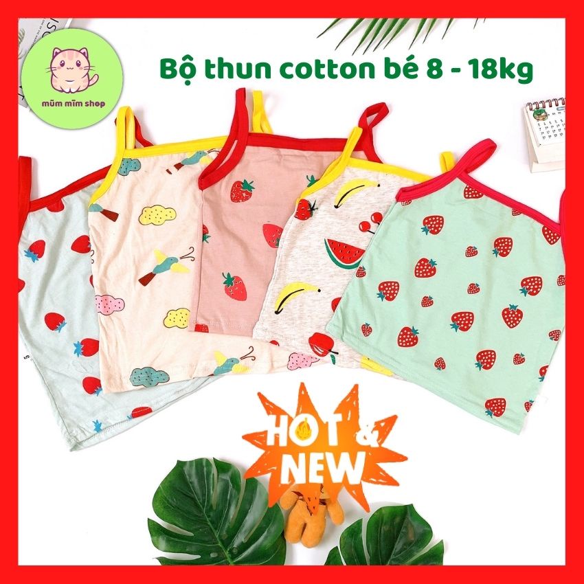 Bộ Hai Dây Bé Gái Thun Cotton 2 Chiều Mát Mẻ Dễ Thương Cho Bé 8-18kg