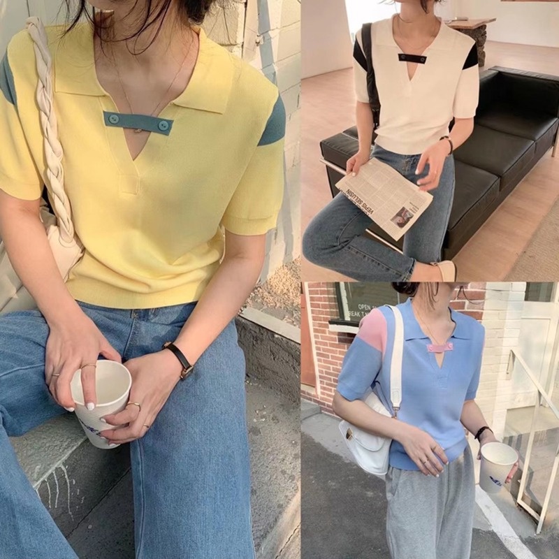 Áo Thun Dệt Kim Tay Ngắn Dáng Rộng Thiết Kế Mới Thời Trang Theo Phong Cách Hàn Quốc