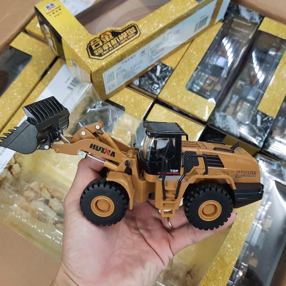 Xe xúc lật và ủi đất mô hình xe công trình đồ chơi trẻ em bằng sắt tỉ lệ 1:50