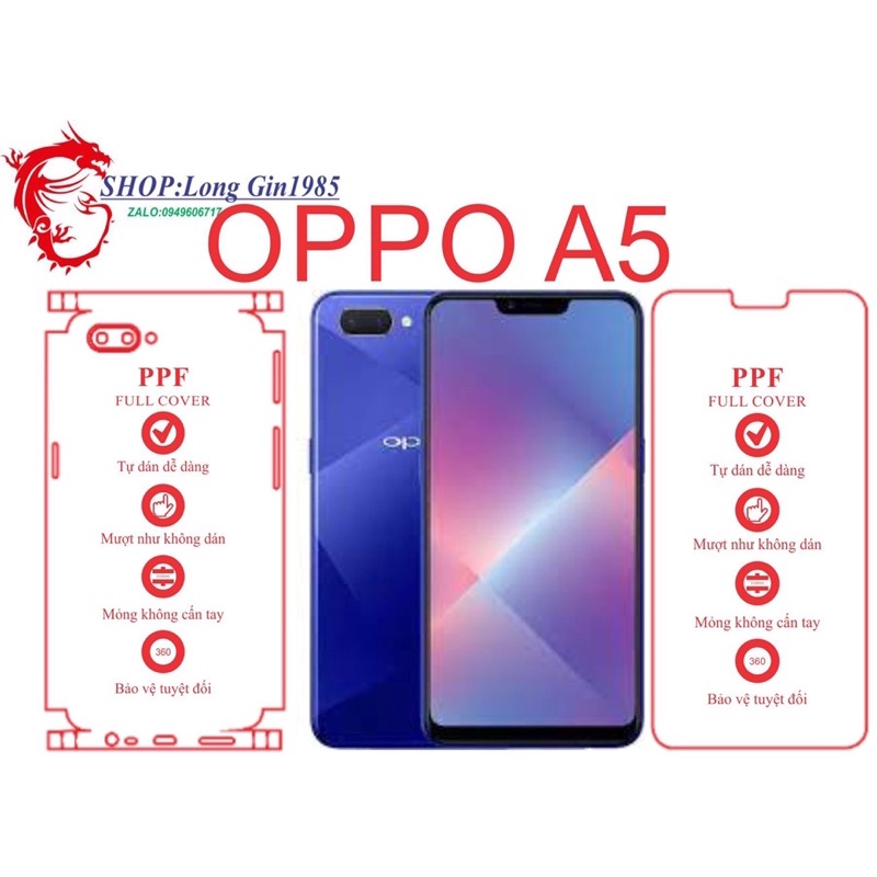 Oppo A5 miếng dán trong Ppf mặt sau và mặt trước chống va đập chống trầy xước