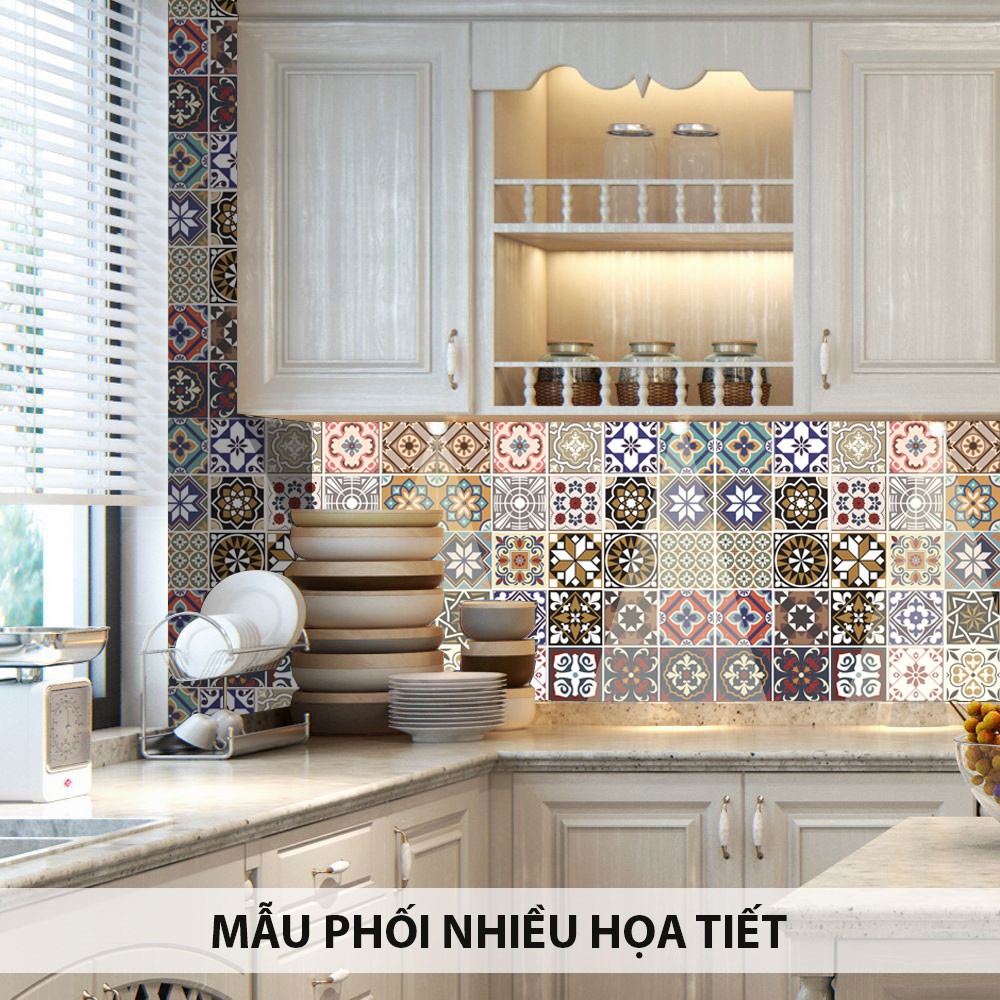 Bộ 12 Decal gạch bông - Decal dán tường, kính, sàn nhà, gỗ - Giấy dán tường