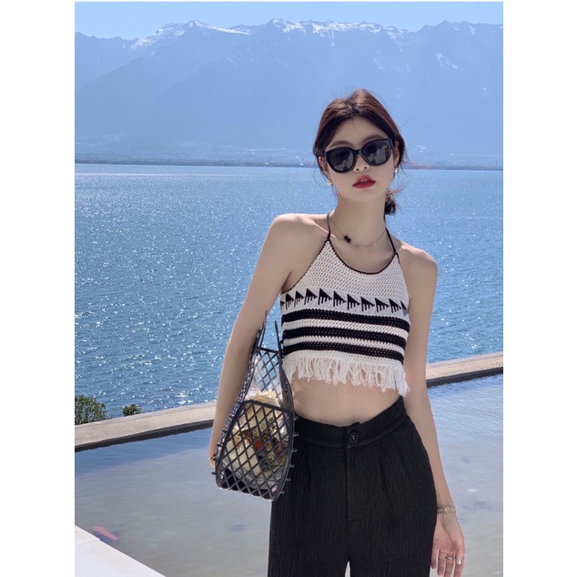 Porozi Áo croptop  hai dây phong cách Hàn Quốc thời trang cho nữ