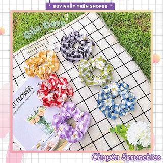 Cột Tóc Vải nhiều màu Scrunchies Caro Hoa Cúc